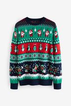 Green Regular Wrapping Knitted Mens Christmas Cotton Jumper