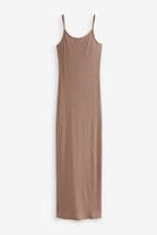 Taupe Brown Thin Strap Ribbed Maxi Dress