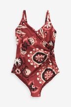Berry Red Aztec DD+ Ruched Side Tummy Control Wired Swimsuit