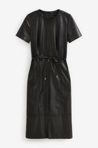 Black Faux Leather Midi Dress