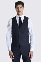MOSS Navy Blue Tailored Fit Milled Check Suit Waistcoat