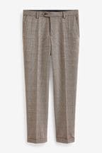 Taupe Slim Skinny Fit Check Suit: Trousers