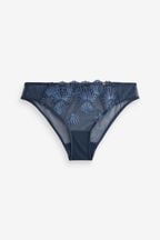 Navy Blue Shell Embroidered Brazilian Knickers