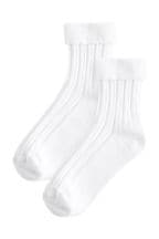 White Cotton Rich Pretty Scallop Turnover Ankle Socks 2 Pack