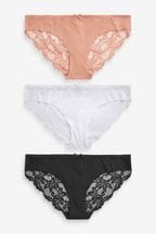 Black/Nude/White Brazilian No VPL Lace Back Briefs 3 Pack