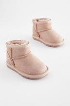 Pink Shimmer Suede Mini Faux Fur Lined Water Repellent Pull-On Suede Boots
