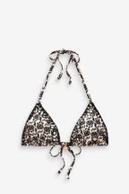 Black/Ecru Foil Woodblock Triangle Charm Bikini Top