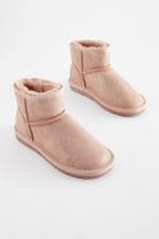 Pink Shimmer Short Warm Lined Water Repellent Suede Pull-On Boots