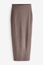 Neutral Taupe Textured Rib Slit Back Cosy Knit Midi Skirt