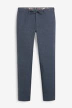 Navy Blue Check 100% Linen Trousers