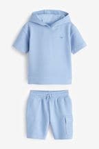 Teal Blue Short Sleeve Textured Hoodie and Shorts Set (3mths-7yrs)