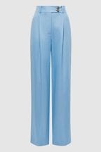 Reiss Blue Hollie Wide Leg Linen Trousers