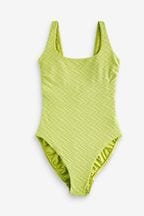 Lime Green Textured Scoop Neck Tummy Control Swimsuit