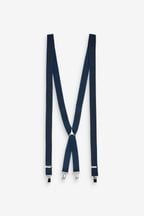 Navy Blue Herringbone Slim Braces