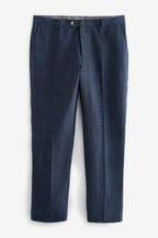 Navy Regular Fit Linen Check Suit Trousers