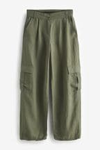 Khaki Green Linen Blend Cargo Trousers