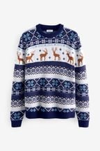 Navy Blue Regular Stag Wrap Mens Knitted Christmas Jumper