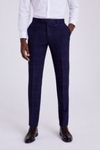 MOSS Navy Blue/Black Check Regular Fit Suit: Trousers