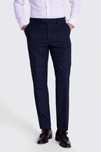 MOSS Navy Blue/Black Check Regular Fit Suit: Trousers