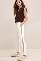 Ecru Cream/Camel Side Stripe Taper Trousers