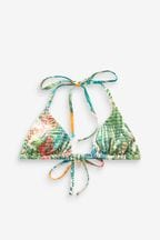 Tropical Print Shirred Triangle Bikini Top