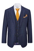 Skopes Woolf Navy Blue Check Tailored Fit Suit Jacket