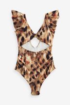 Leopard Print Maternity Cutout Frill Sleeve Swimsuit