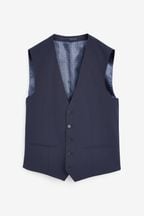Navy Blue Wool Mix Textured Suit Waistcoat