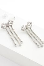 Silver Tone Statement Sparkle Bow Drop Earrings