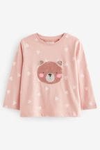 Pale Pink Bear Long Sleeve Sequin T-Shirt (9mths-7yrs)