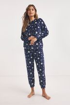 Simply Be Blue Pretty Secrets Star Print Fleece Twosie Pyjamas