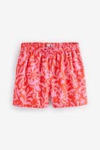 Pink/Red Abstract Floral Regular Fit Printed Swim Shorts