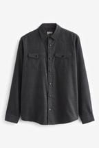 Charcoal Grey Cord Twin Pocket Western Long Sleeve Shirt
