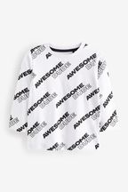 White/Black Slogan Long Sleeve All Over Printed T-Shirt (3mths-7yrs)