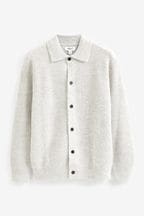 Grey Regular Knitted Button Through Long Sleeve Polo Shirt