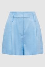 Reiss Blue Hollie Linen Pleat Front Shorts