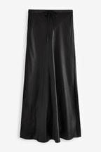 Black Long Length Satin Skirt