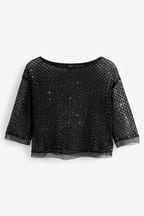 Black Sheer Sequin Embellished Top