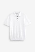 White Regular Fit Knitted Short Sleeve Polo Shirt