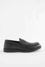 Black Tumbled Leather Saddle Loafers
