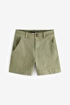 Khaki Green Double Button Denim Shorts
