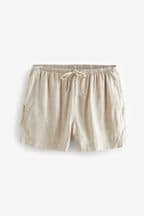 Natural Drawstring Waist Boy Shorts With Linen
