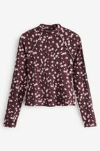 Berry Red Ditsy Floral Long Sleeve Roll Neck Top