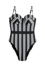 Black/White Stripe Cupped Wired Tummy Shaping Control Swimsuit