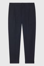 Reiss Navy Brighton Relaxed Drawstring Trousers with Turn-Ups