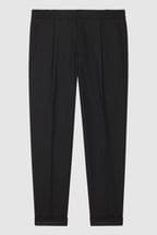 Reiss Black Brighton Relaxed Drawstring Trousers with Turn-Ups