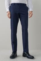 Navy Blue Slim Fit Motion Flex Stretch Check Suit: Trousers