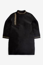Black Regular Length Embroidered Boys Kurta (3-16yrs)