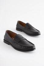 Black Leather Regular Fit Leather Penny Loafers
