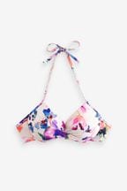 White Floral Padded Wired Plunge Bikini Top